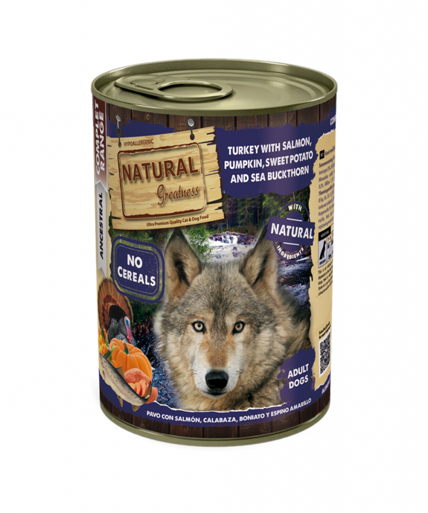 Natural Greatness Pavo con Salmón, Calabaza, Boniato y Espino Amarillo 400G